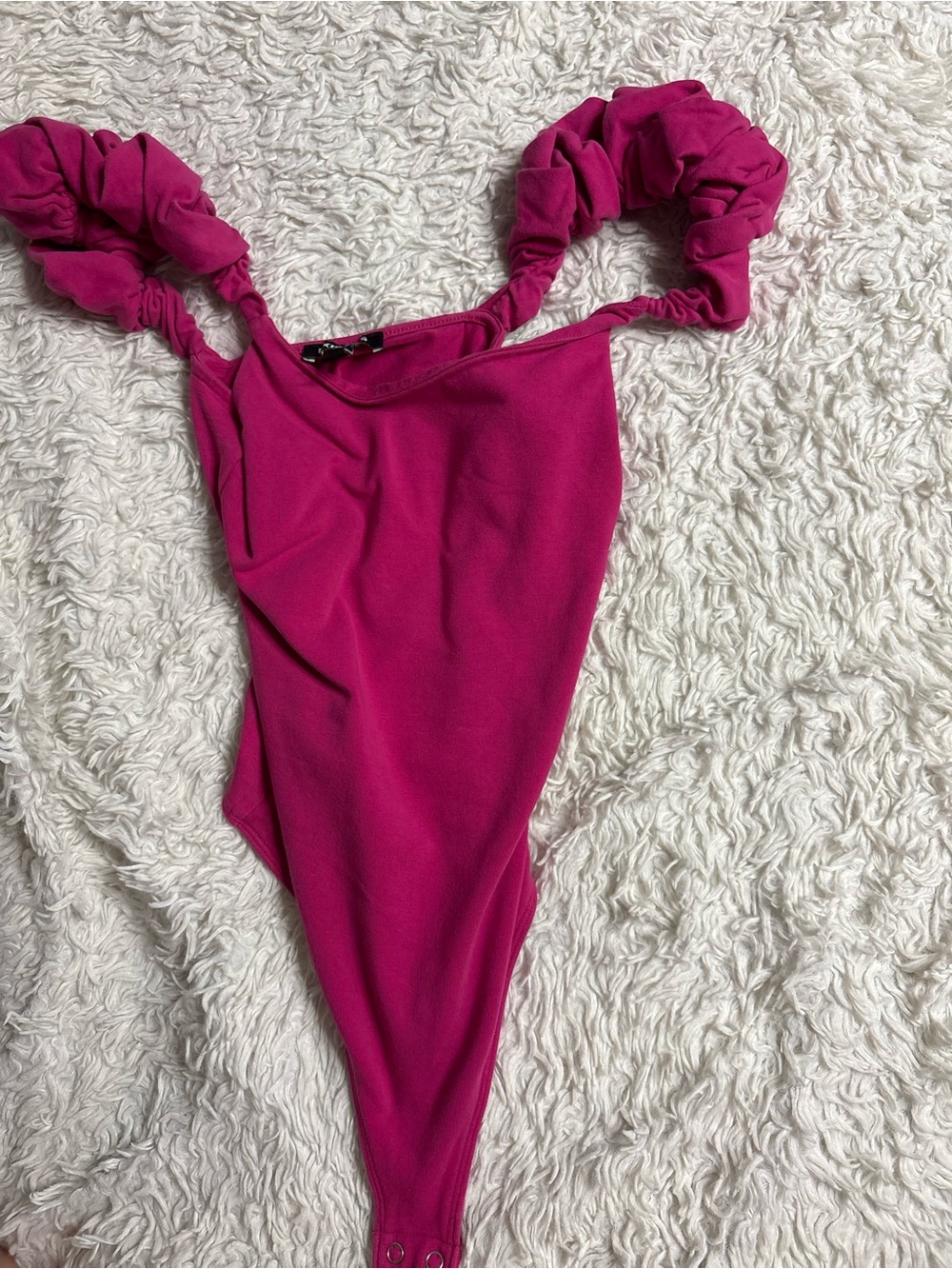 Express Hot Pink Fitted Bodysuit With Ruffle Sleeves